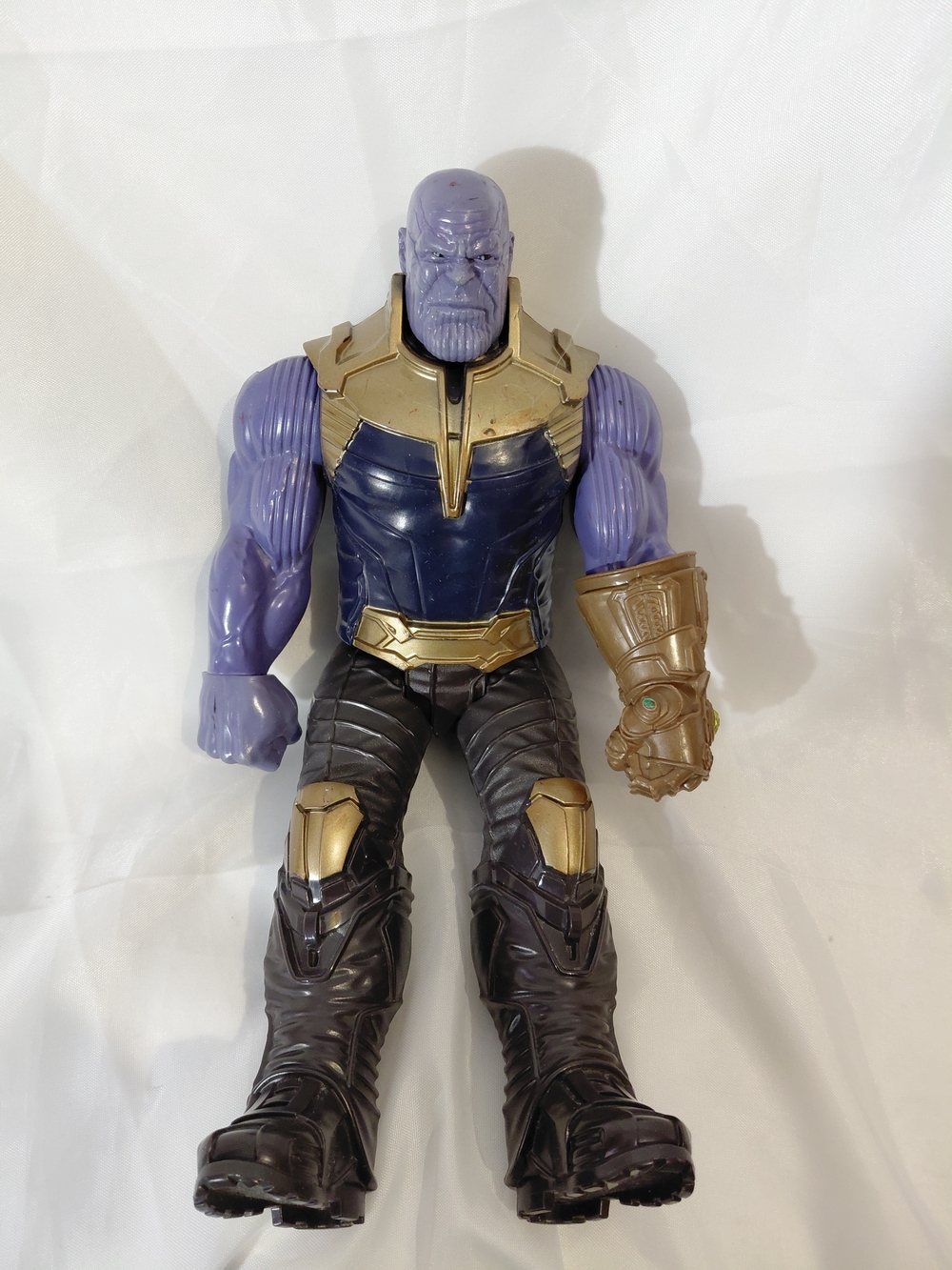 Purple Thanos Action Figure with Gold Armor and Gauntlet
